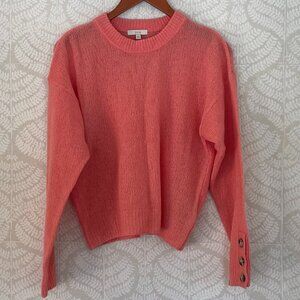 Joie Coral/Pink Wool Blend Long Sleeve Crew Neck Sweater with Button/Cuff S